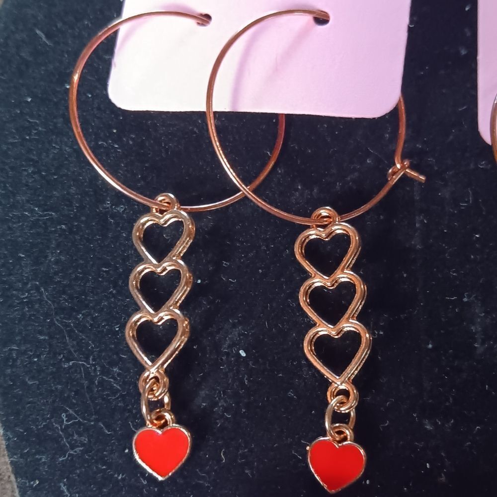 Handmade Gold Triple Heart Earrings